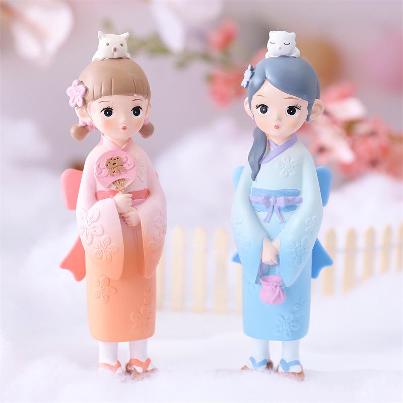 Creative Kimono Doll Ornament: Ancient Style Night Light Resin Craft