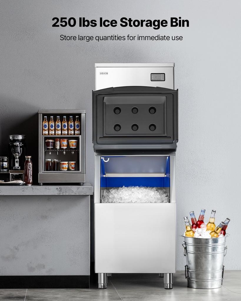 Commercial Ice Maker Machine, 204KG/24H Ice-Making Machine with 113KG Stainless Steel Storage Bin, Auto Self-Cleaning Ice Maker with Touchscreen for