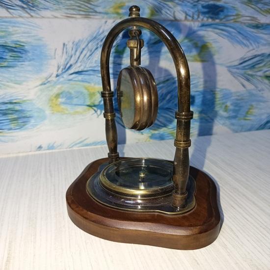 Ceas de birou 15,24 cm Ceas de masă din alamă nautică cu bază busolă de direcție, de colecție maritimă, decorativă și cadou