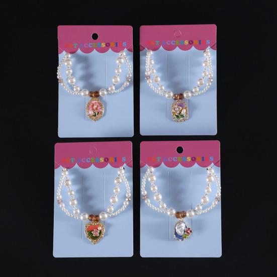 Faux Pearl Pet Collar for Dogs Cats Double-layer Beaded Necklace with Enamel Pendant for Pet Dress-up Jewelry Accessories