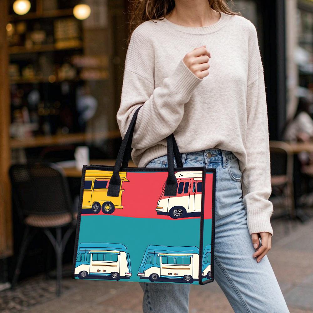Cute Cartoon Car Tote Bag Fashion Large Capacity Canvas Handbag for Daily Use Portable Shopping Bag for Women Casual Carryall