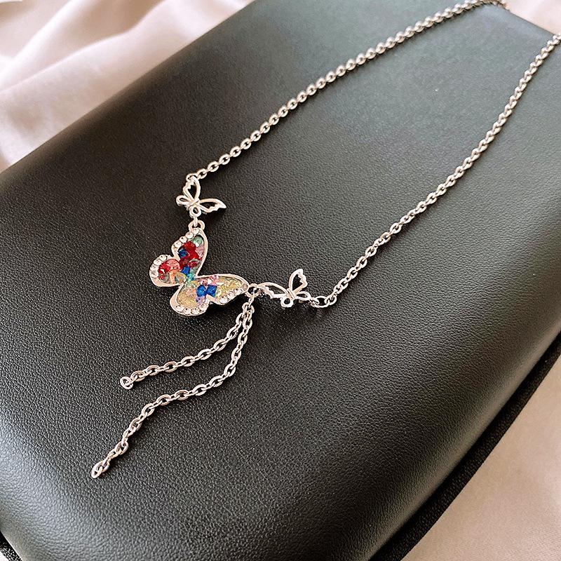 Butterfly Drop Oil Pearl Faux Crystal Necklace Versatile High-end Clavicle Chain Niche Design Jewelry Women