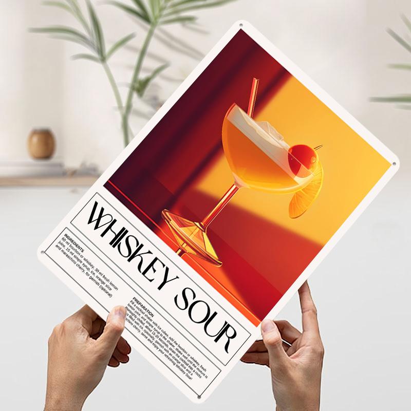 

Whiskey Sour Cocktail Recipe Poster Customized Wall Art Vintage Metal Signs Retro Tin Plaque for Man Cave Home Decoration Luxury 20x30cm（7.8x11.8inch）