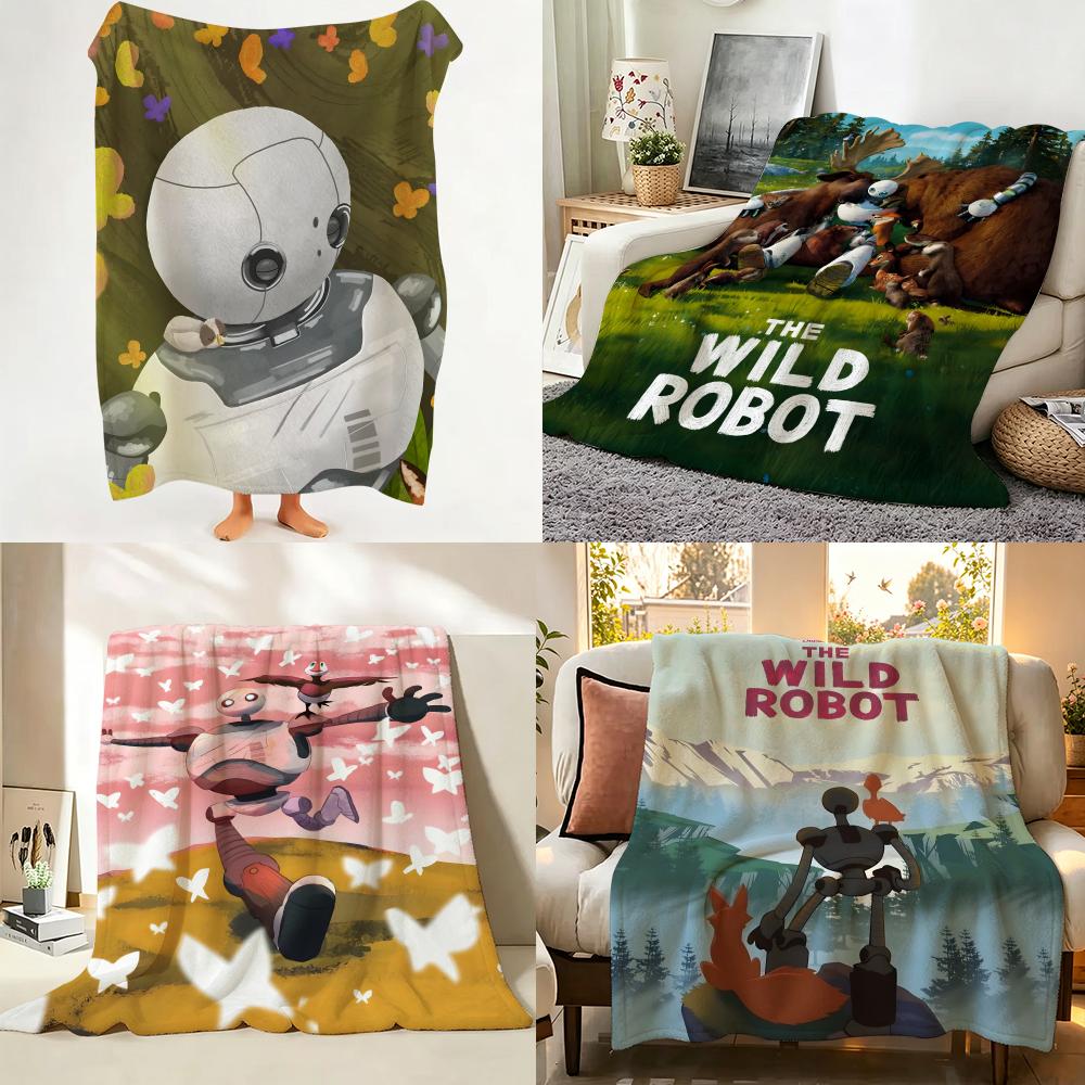 Movie T The W Wild R Robot Throw Flannel Throw Blanket Suitable for Sofa Living Room Bedroom