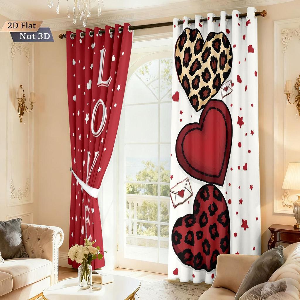 Valentine's Heart Digital Print Blackout Curtains, Customizable Polyester with High-Precision Sun Protection.