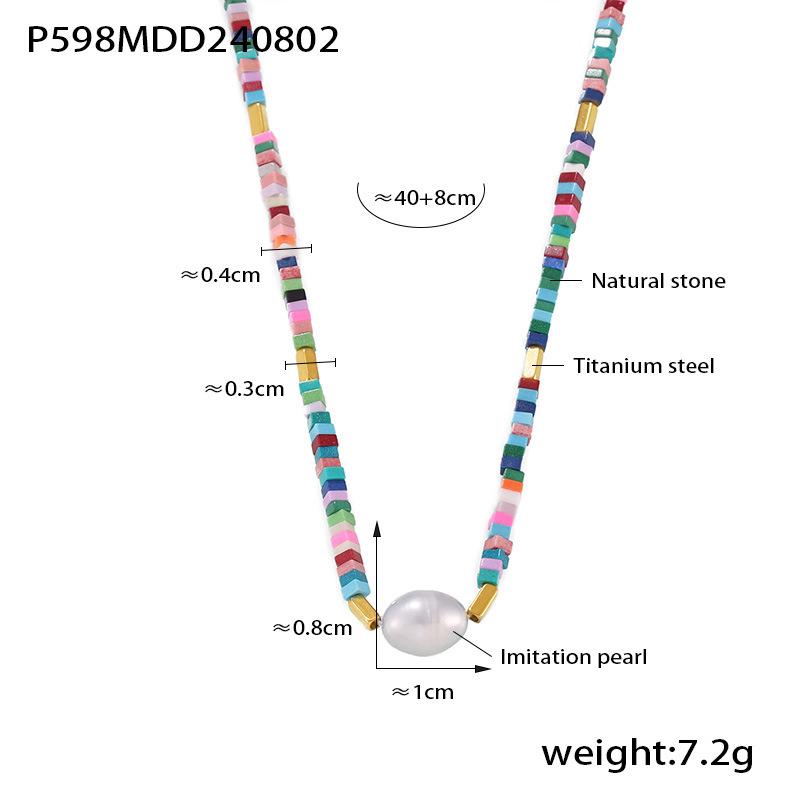 

Ожерелье с подвеской из искусственного жемчуга и бусинами из натурального камня в стиле бохо-цвета, цепочка на шею с допамином