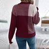 Women's Fashion Casual Contrast Plaid Long Sleeve Pullover Sweater