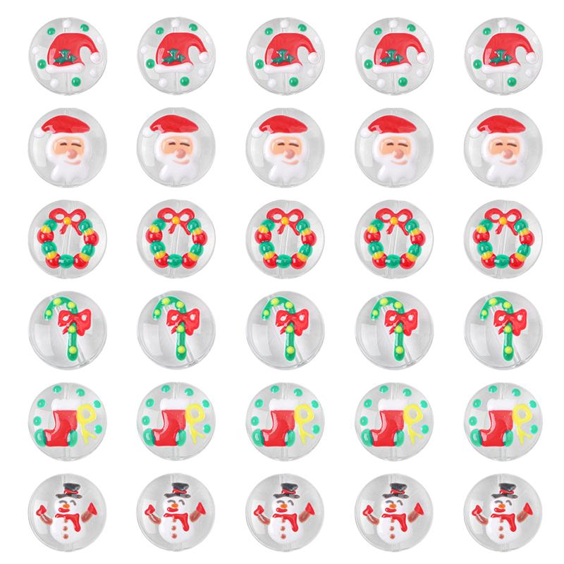 1Pcs 19mm Christmas Series Transparent Coloured Glaze Beads Hand-Painted Drop Oil Flat Round Beads For Jewelry Making DIY Charm Decoration