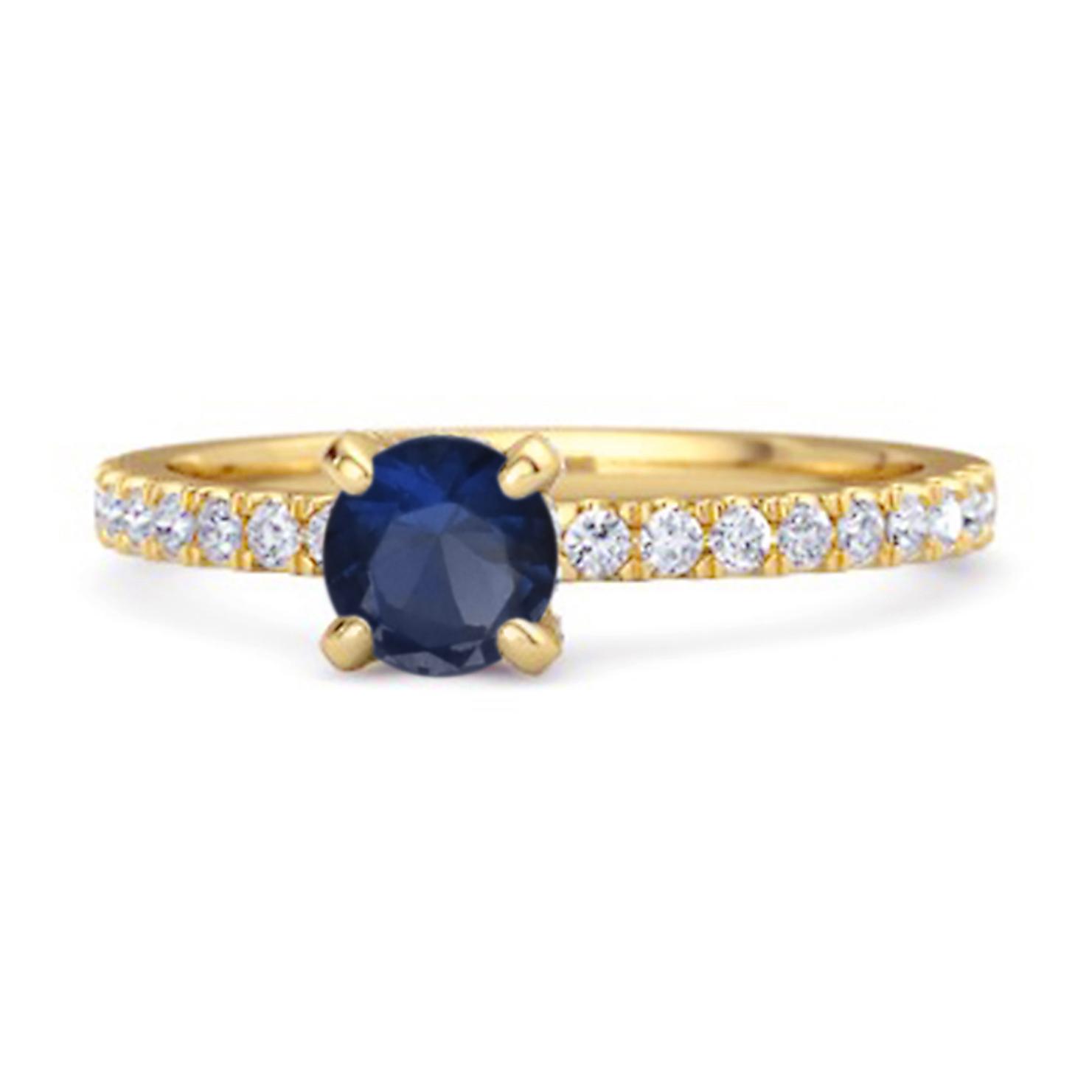 Blue Sapphire Solitaire Ring - 925 Sterling Silver Gold Vermeil 7.5 жёлтый