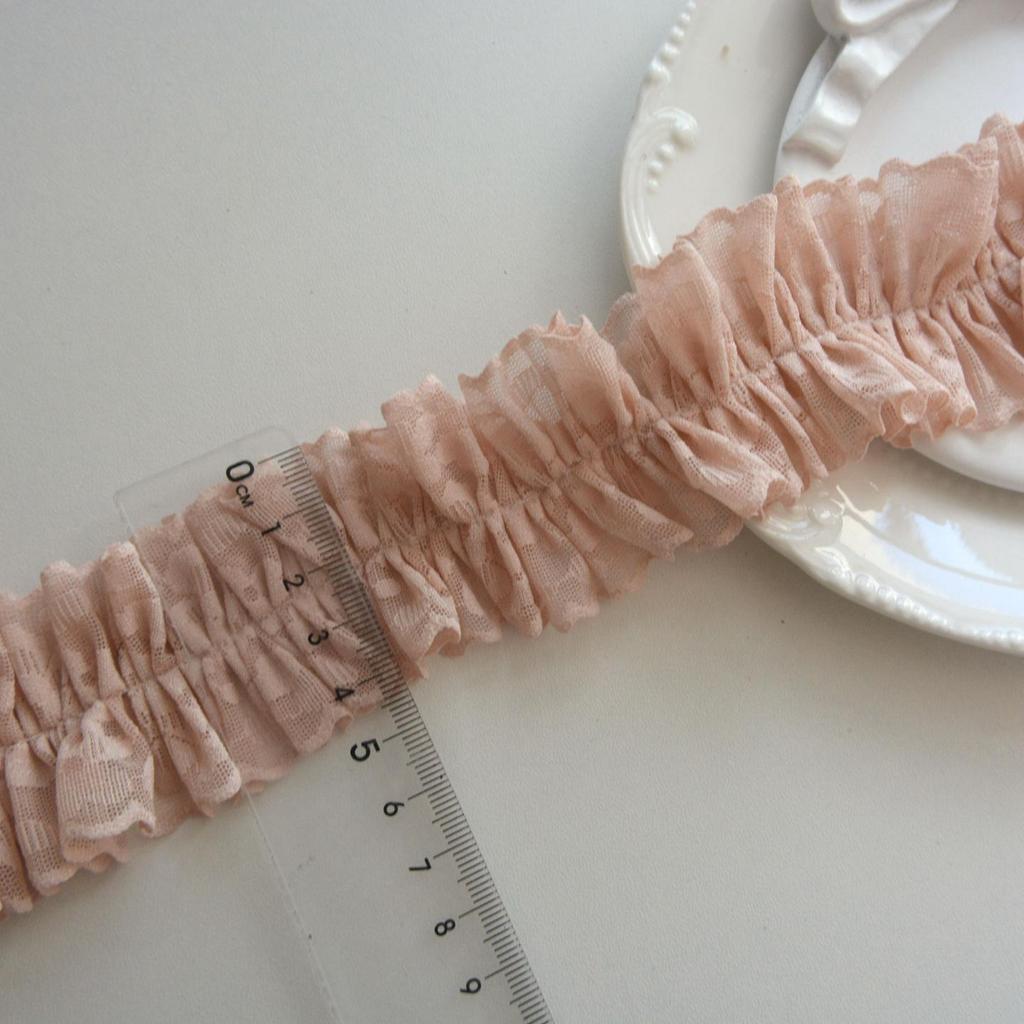4.5cm Double-sided Pink-Green Pleated Lotus Edge Elastic Ribbon for Hair and Card Collars