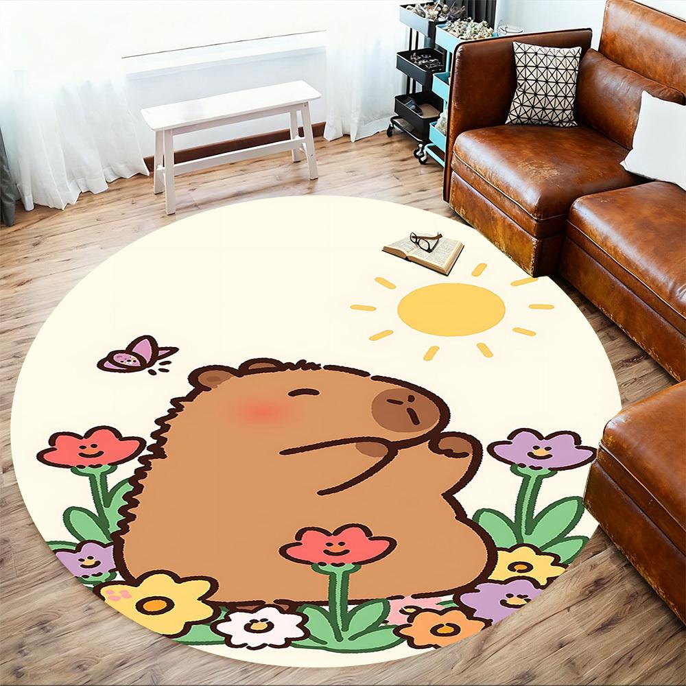 1pc Bear Flowers Round Chair mat office Area Rug - Non-Slip, Floor Mat for Office, Bedroom, and Indoor Decor p127157