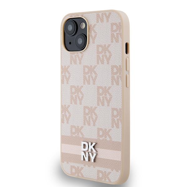 Dkny Dkhcp15Mpcptssp Iphone 15 Plus /14 Plus 6.7 Różowy/Pink Twarde Etui Skórzane Wzór Szachownicy Mono & Nadrukowane Paski