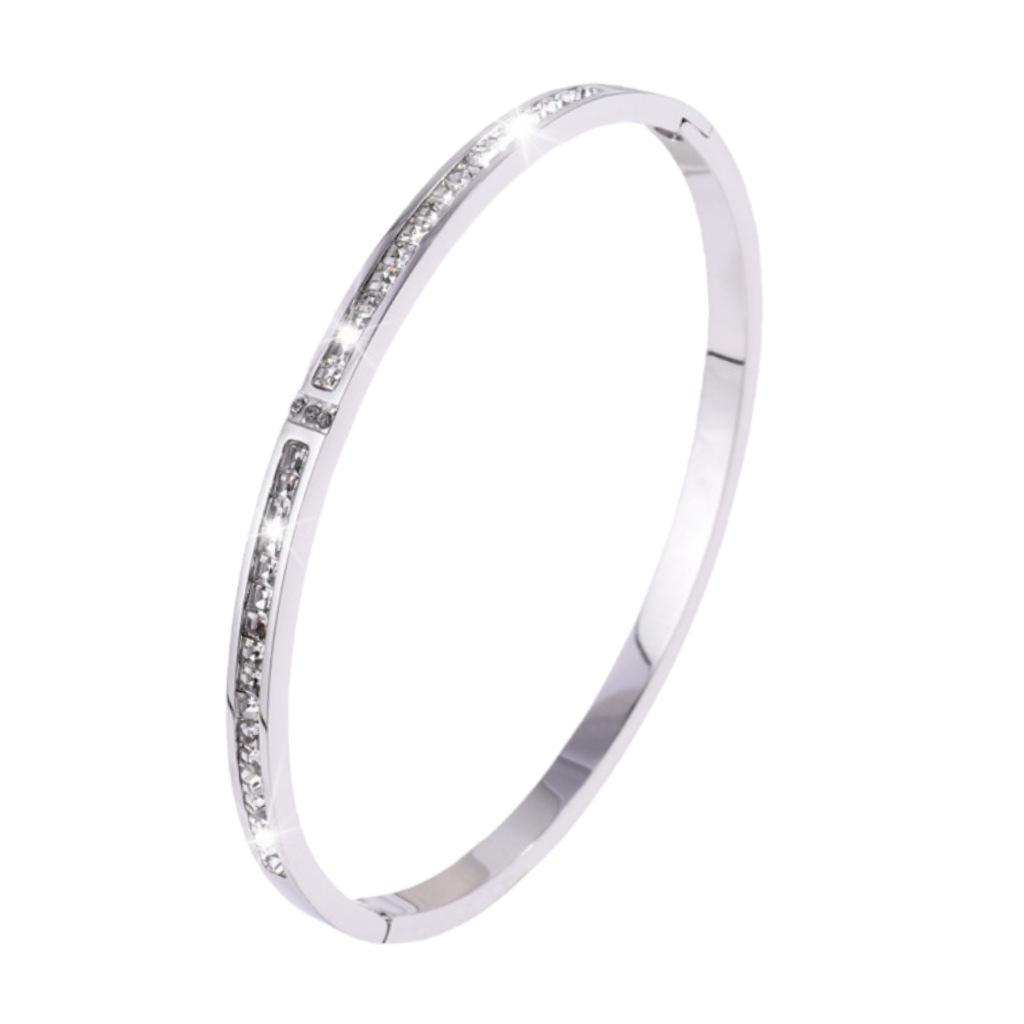 European Style Gold-Plated Rhinestone Titanium Steel Bangle for Women