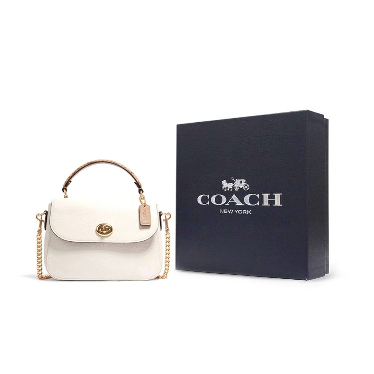 Coach Marlie 24 Turn-Lock Flap With Snakeskin Shoulder Strap Crossbody Bag Chain Bag Small Square Bag Cambridge Bag Leather Handbag Medium C1560-IMCAH