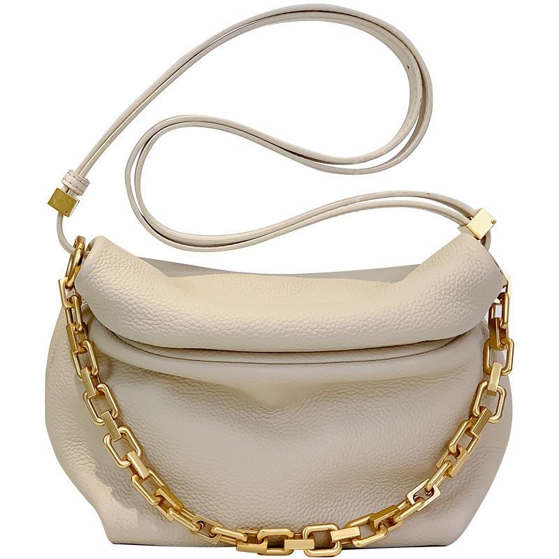 Bag Woman Genuine Leather Pleated Cloud Bag Fashion Chain Dumpling Bag Shoulder Crossbody Bag