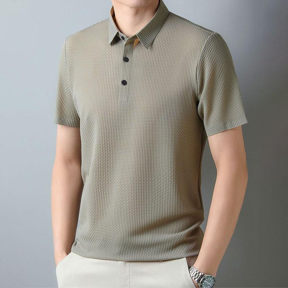 Men's Summer Polo Shirt Stand Collar Jacquard T-shirt Cool Feeling Breathable Short Sleeve Tops Male Casual Tees