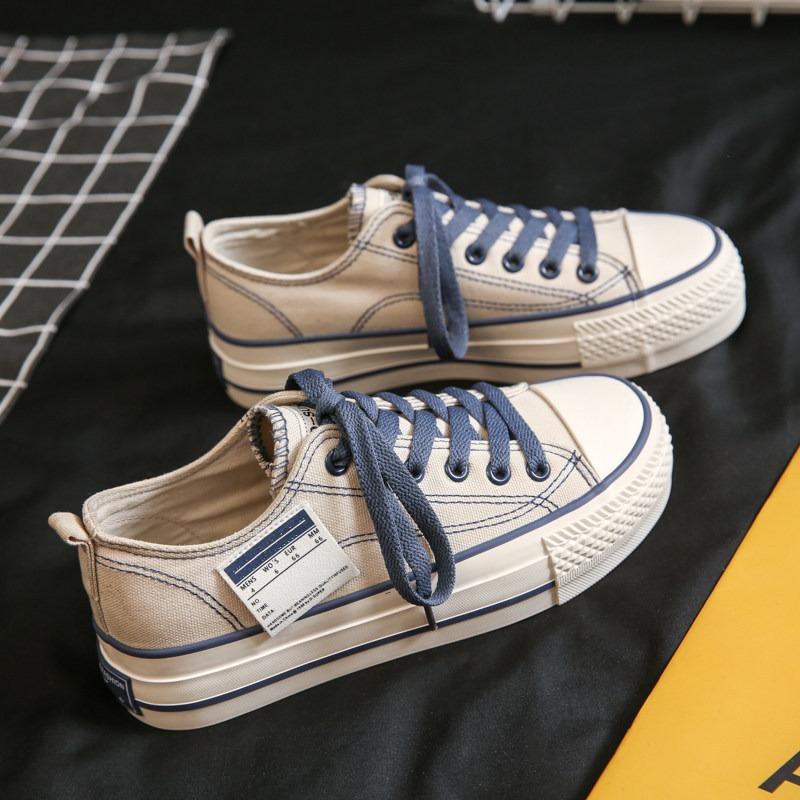 New solid color low-top casual platform canvas shoes spring girl, versatile muffin height increase