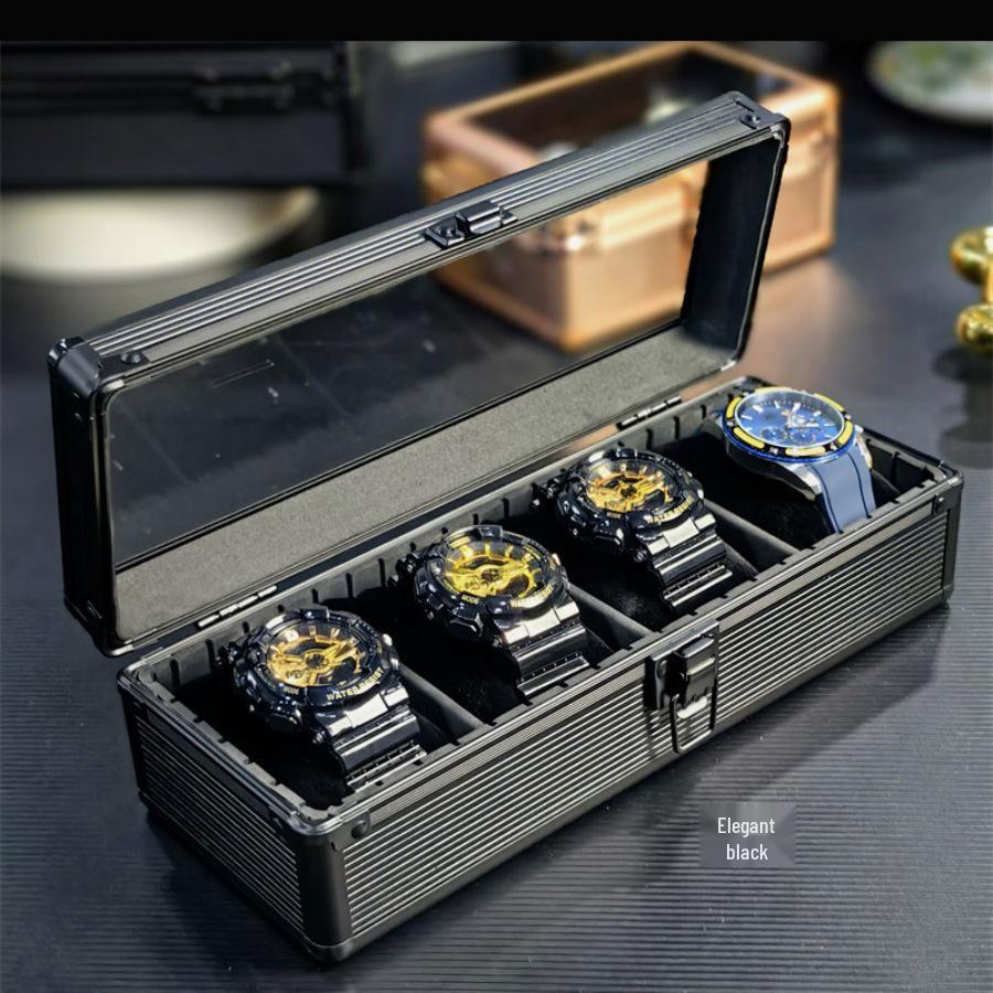 4-Slot Aluminum Watch Storage Box - Drop-proof & Lockable Gift Case