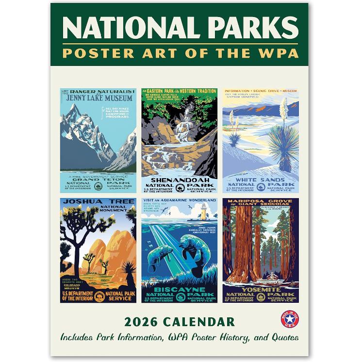 National Parks WPA Grid Wall Calendar 2026, Monthly January–December 8.75  x 12