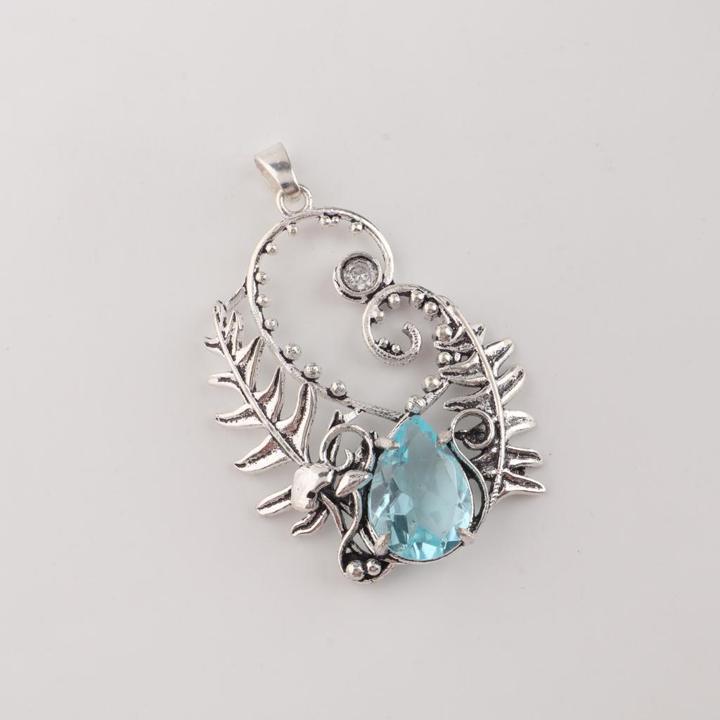 Sky Blue Topaz Gemstone 925 Sterling Silver Jewelry Partywear Pendant 1.8" For Gift CP-42-16