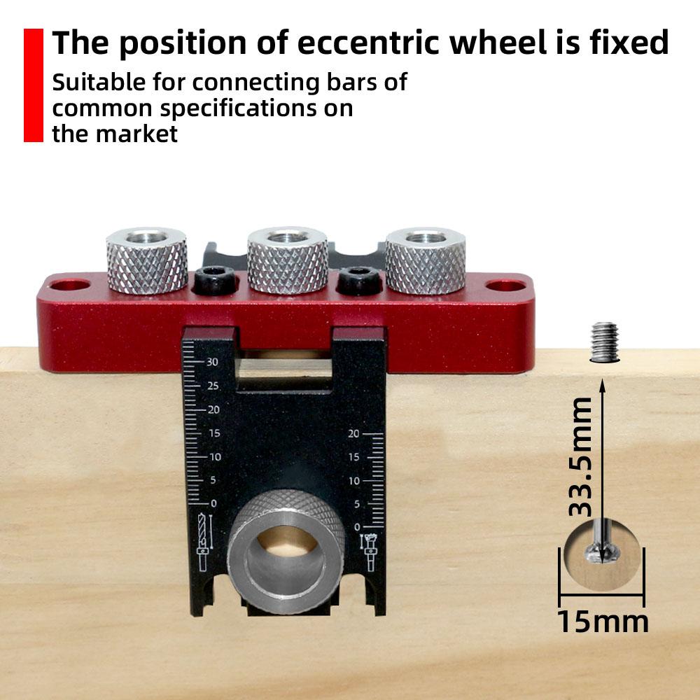 Holzbearbeitung 3 in 1 Dübelbohrlehre Universelle Dübel-Nocken-Bohrlehre Holzlochbohrführung Locator Einstellbares Taschenloch-Bohrlehren-Set