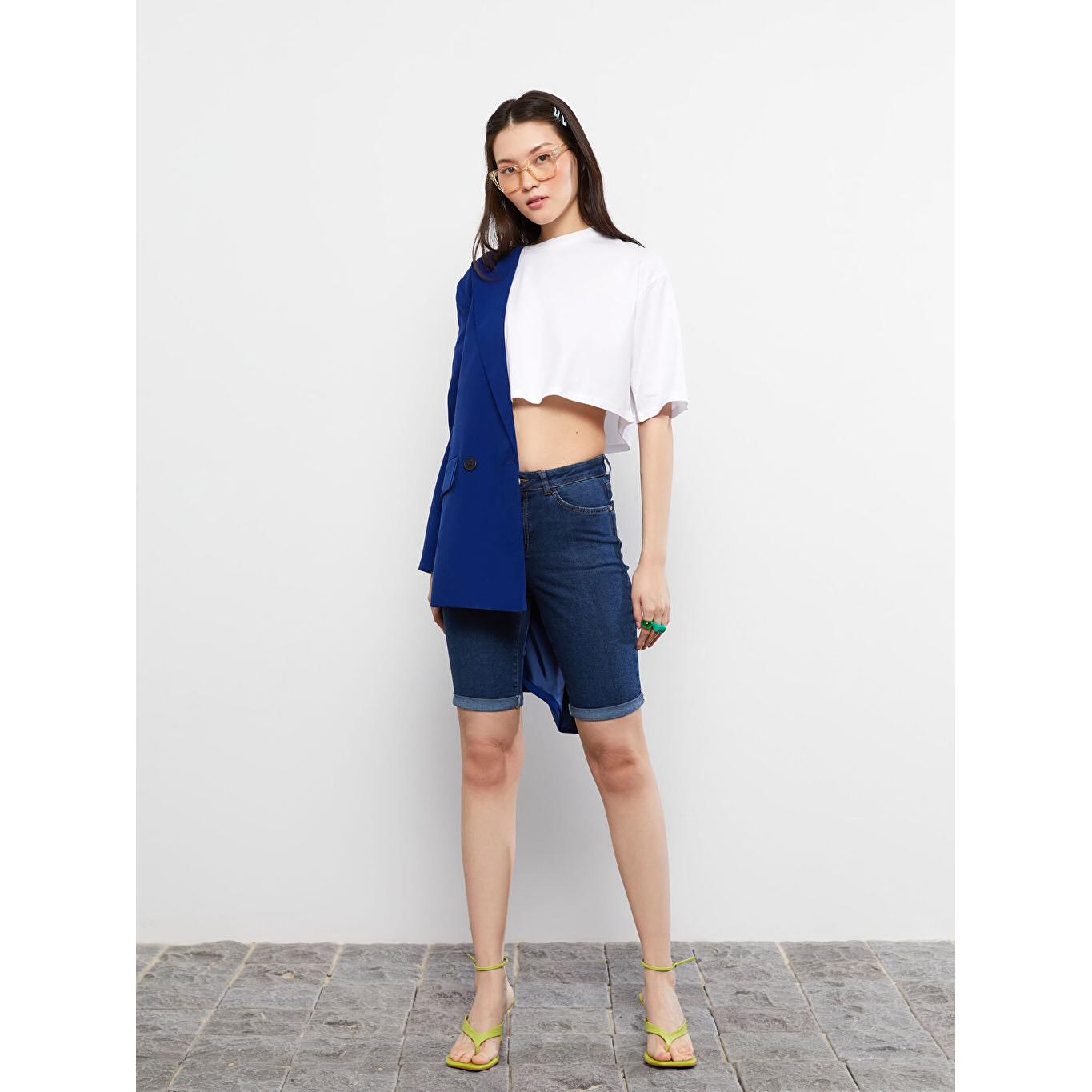 

LCW CASUAL Круглый вырез Однотонная укороченная хлопковая женская футболка с коротким рукавом Белая