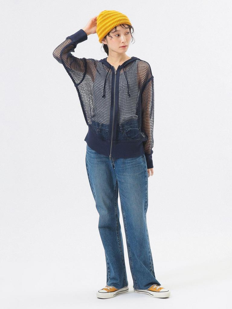 [BEAMS BOY] L/S TEE Big Mesh Hoodie Women's NAVY ONE SIZE