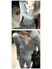 Women's Spicy V-neck Long Sleeve Slim-fit Top - Autumn Button-up T-shirt