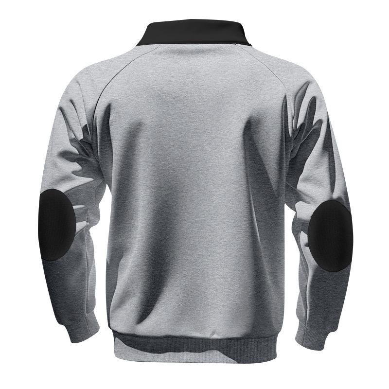Men's Fleece-Lined Zip-Up Sweatshirt with Stand Collar and Patchwork Design