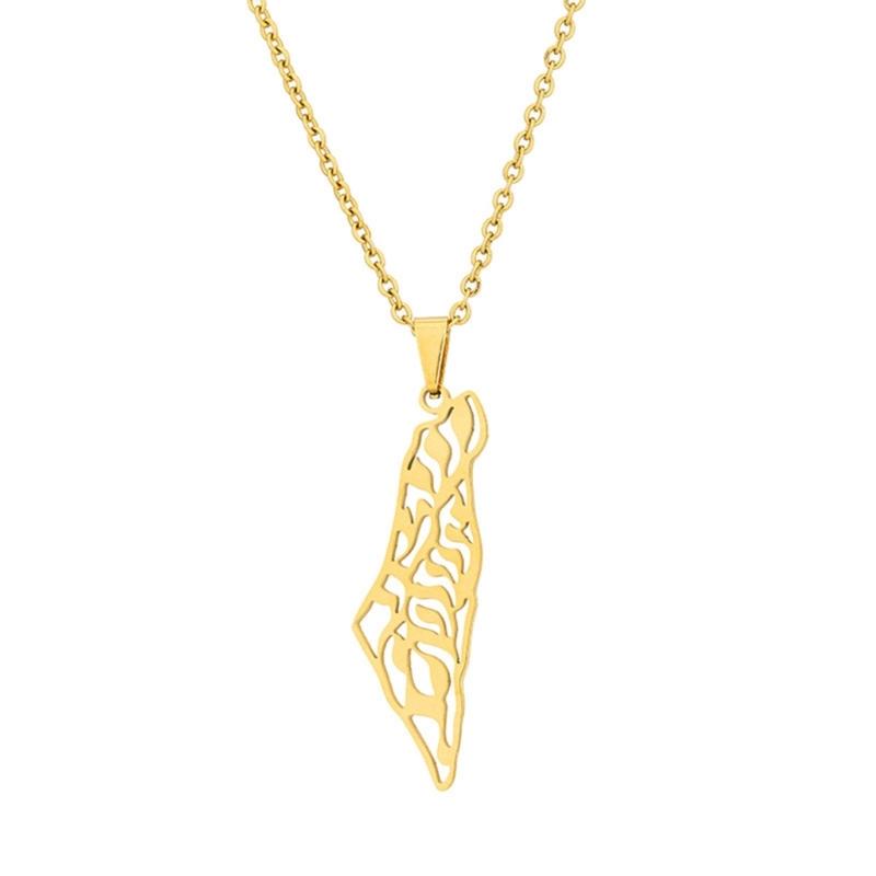 ISR and PS Map Necklace for Men Women Stainless Steel Gold Silver Color Pendant Necklaces Neckchain Jewelry