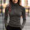 Ribbed Mock Neck Long Sleeve Top with Zipper Detail