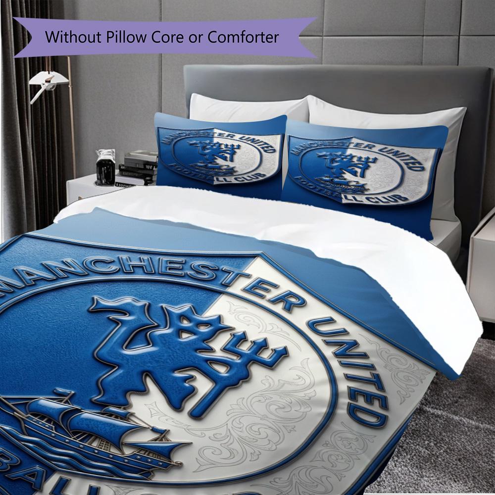Emblema Manchester Glory Set da tre pezzi (1 * copripiumino + 2 * federa, senza nucleo) Set biancheria da letto 2D Piatto Regalo di Natale Compleanno