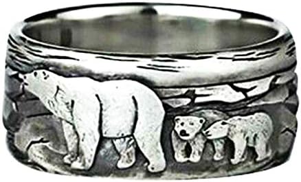 PikaLF Bear Ring for Men Cute Polar Bear Viking Bear Head Vintage Totem Hip Hop Biker Punk Animal Jewelry Gift