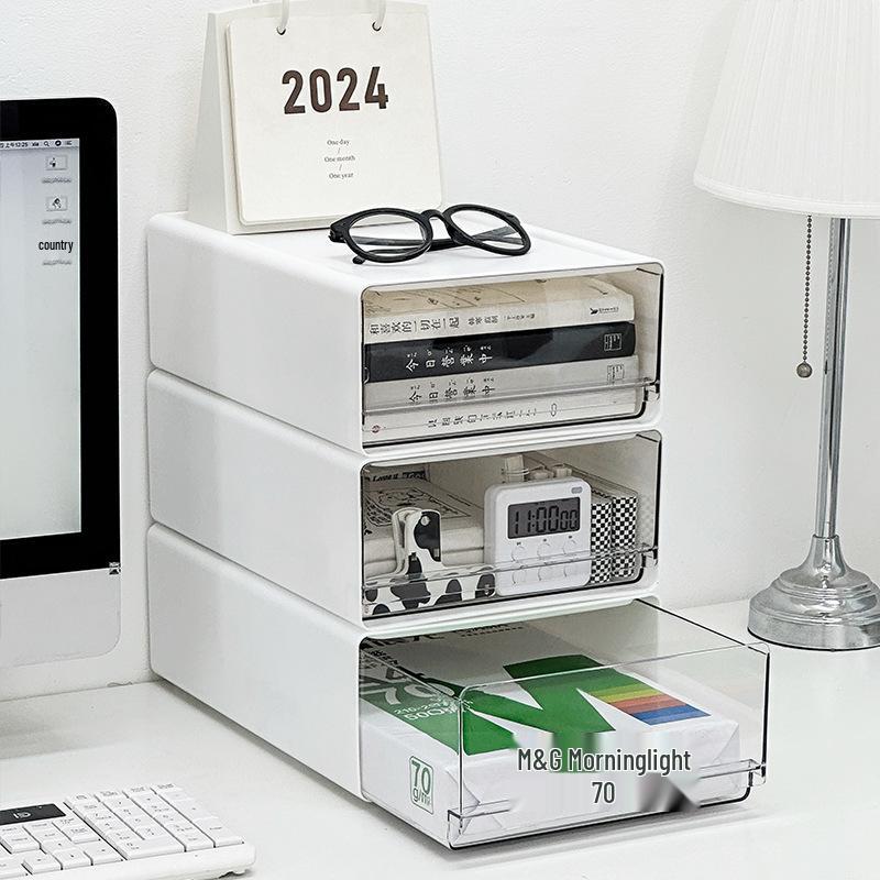 Transparent Desktop Storage Organizer with Stackable Drawer for A4 Files