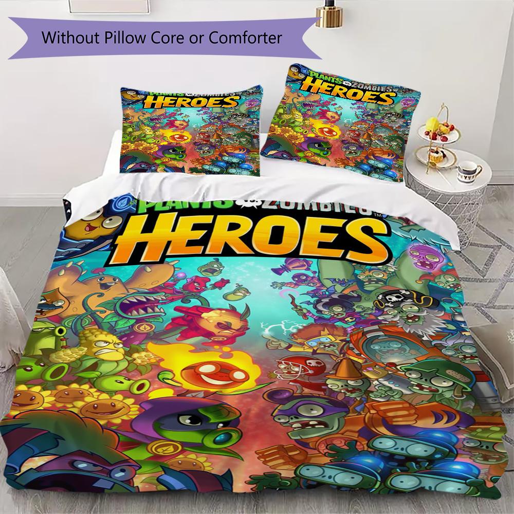 Cartoon Plants vs. Zombies Characters Bedding Without Core 1 Duvet Cover 2 Pillowcase Without Core Soft And Comfortable Bedding Set