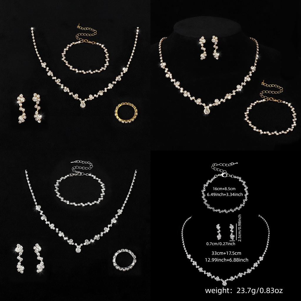 Bridal Jewelry Set With Crystal Necklace Earrings Bracelet For Women Wedding Accessories