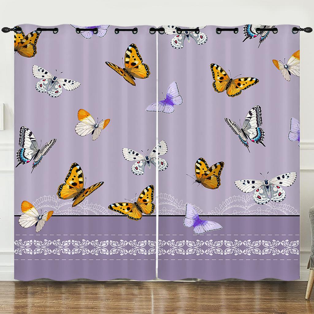 Curtain Butterfly Specimen Illustration Sunshade 3D Digital Printing Blackout Curtain Non-Punching Bedroom