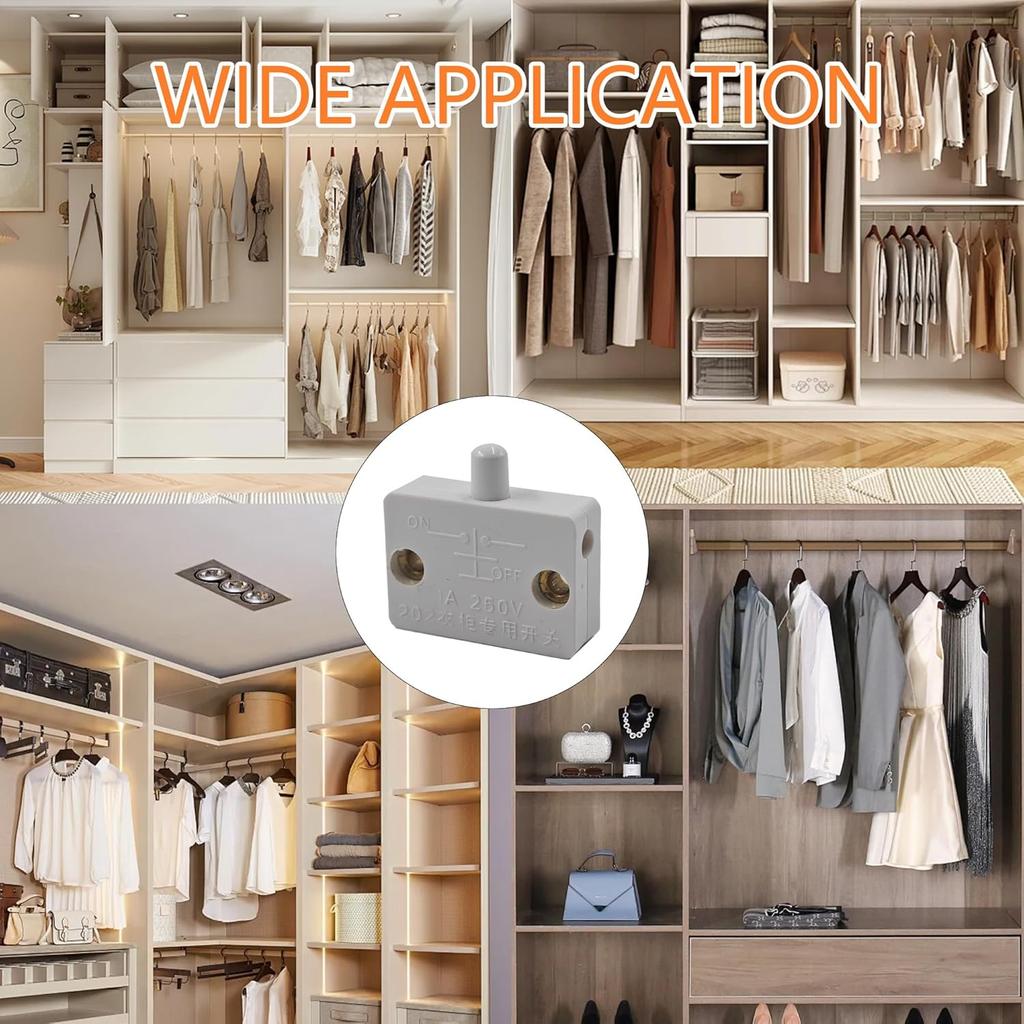 2PCS Cabinet Light Switch, White Touch Switches for Closet Door, Automatic Open/Close Door Switch for Wardrobe, Pantry, and Cabinet, Compatible with