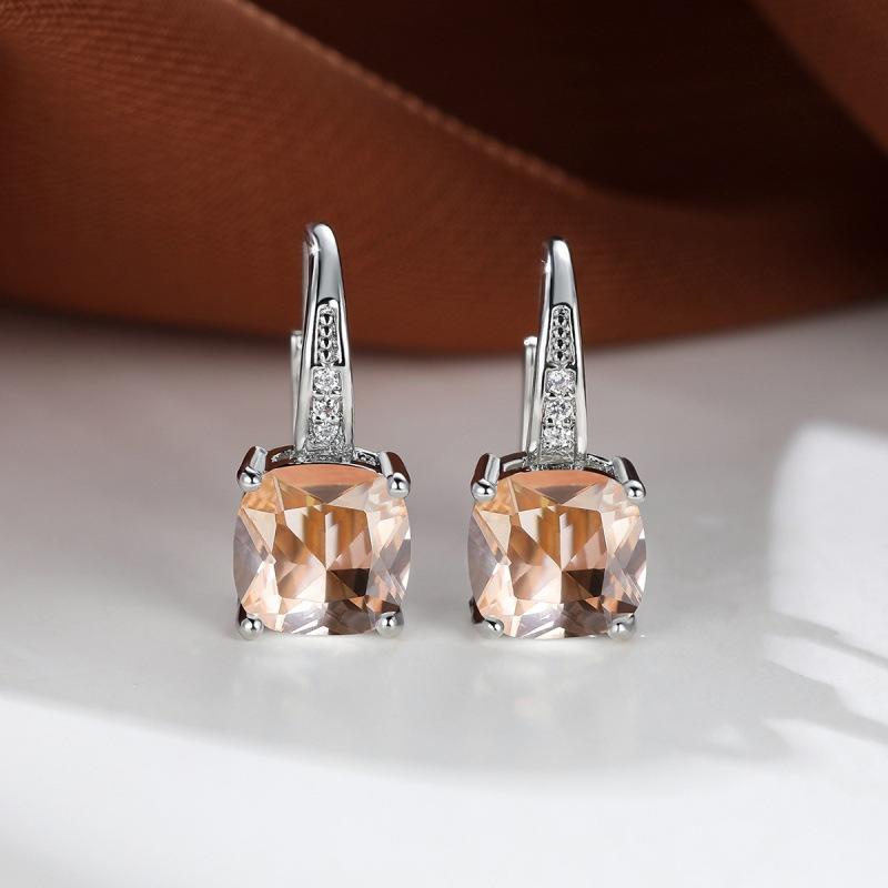 Rainbow Zircon Hoop Earrings Multicolor Crystal Square Stone Earrings Vintage Gold Color Wedding Earrings for Women Party