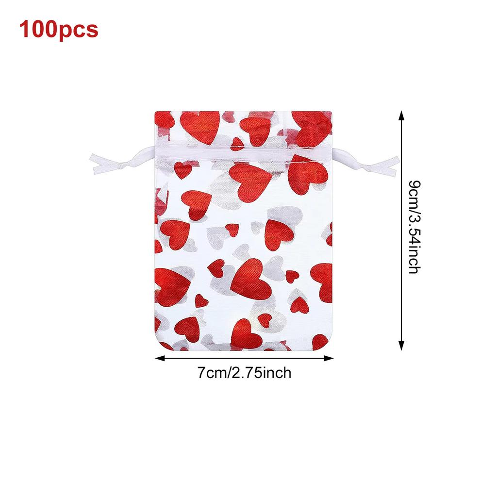 50/100Pcs Valentine's Day Wedding Party Gift Bags Love Heart Drawstring Organza Candy Cosmetic Jewelry Beads Packaging Pounches