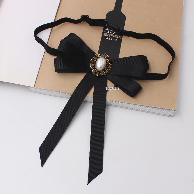 Star Cat Women's Ribbon Bow Tie with Lapel Flower for Daily Wear, T176