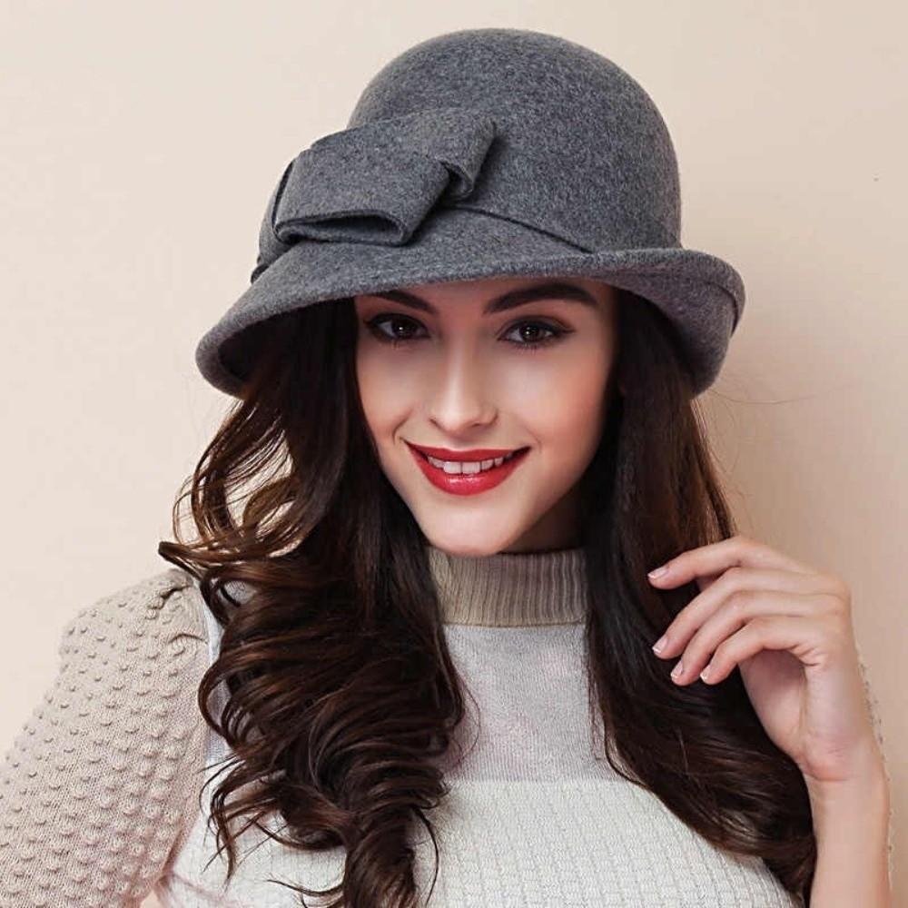 Vintage Style Vintage Cloche Fedora Cap with Bow Decoration Female Bowler Hat  Female Fashion