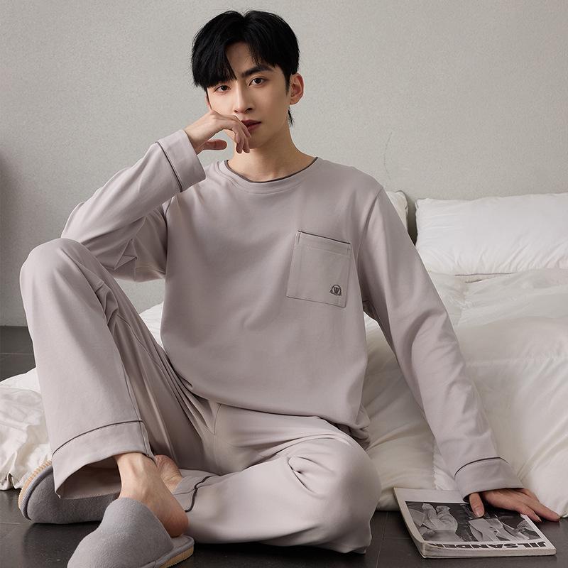 Men's Korean Style Cotton Pajamas Set - Autumn, Long Sleeve, Casual, Loose Fit