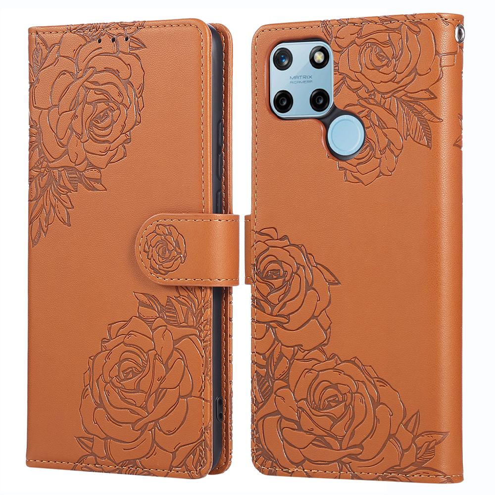 For Realme C21Y/C25Y Etui Roseblomst PU Lær Lommebok Telefondeksel med 3 Kortspor