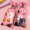 100PCS/Pack Pink Halloween Zip Tie Flat Pocket Mix Style Ghost Pumpkin Decorating Halloween Atmosphere Cookie Snack Gift Bag ZYF