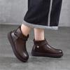 Johnature Turned-over Edge Plush Warm Cotton Shoes Genuine Leather Anti Slip Women's Ankle Boots