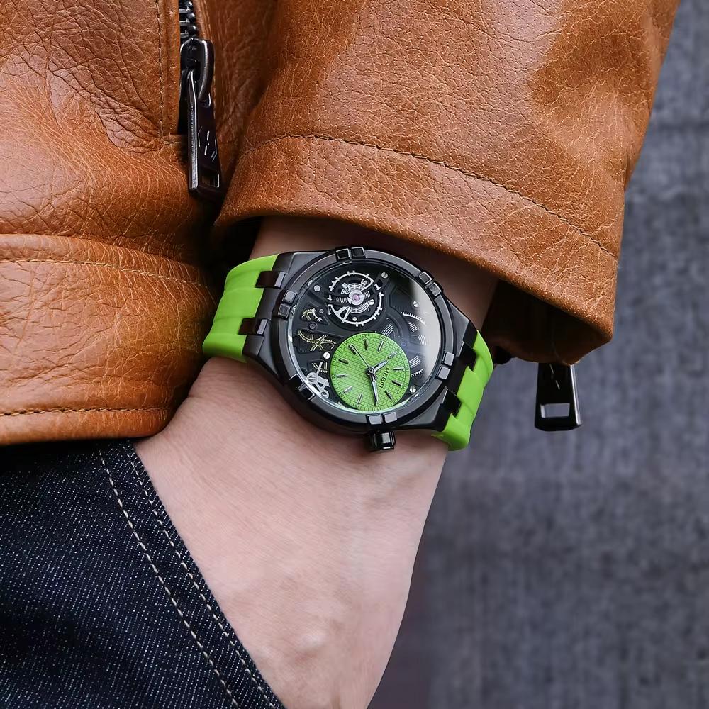 Fashion Skeleton Men's Quartz Watches Luxury Silicone Big Dial Sports Casual Wristwatch Clock Waterproof Luminous Watch