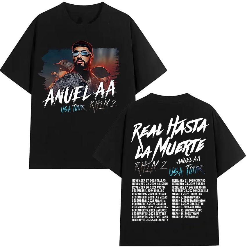 Rapper Anuel AA Real Hasta La Muerte Tour 2026 Summer New Album TShirt Hip Hop Gothic TShirt Short Sleeve TShirt