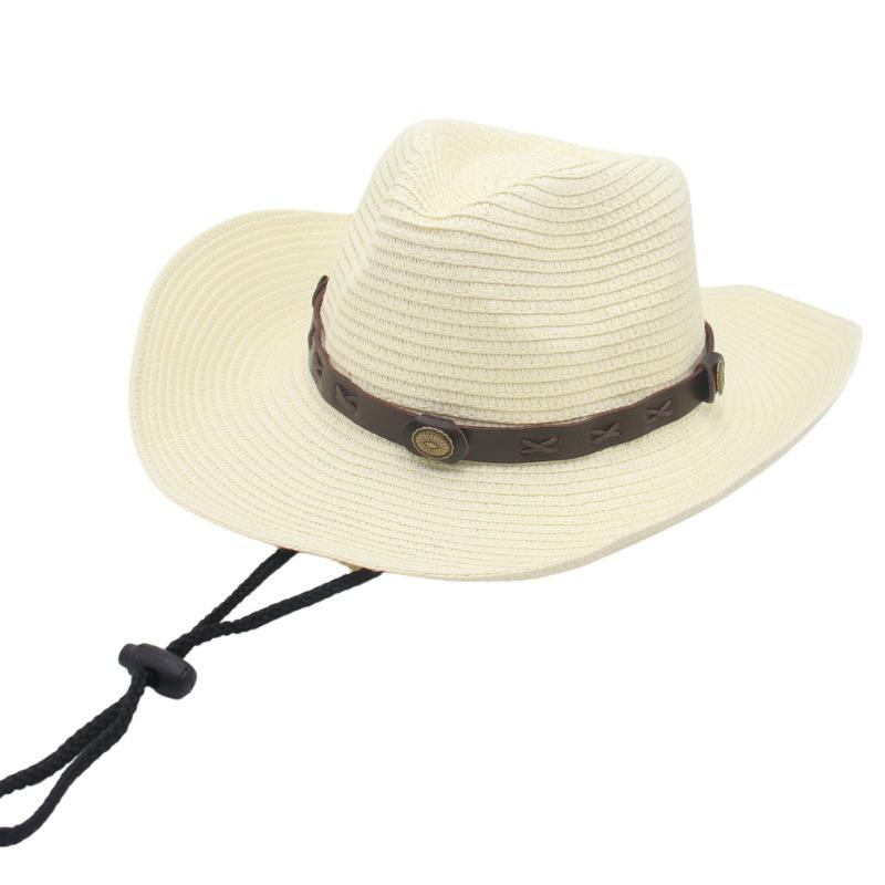 

Spring And Summer Wax Rope Accessories Panama Straw Hat Western Cowboy Jazz Sunshade Sunscreen Warped Edge Bent Hat one size fits all cow grass