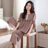 1011 Summer Pajamas Women's Thin Cotton Short-sleeved Cropped Pants High-end Cardigan Loungewear Set Can Be Worn Outside